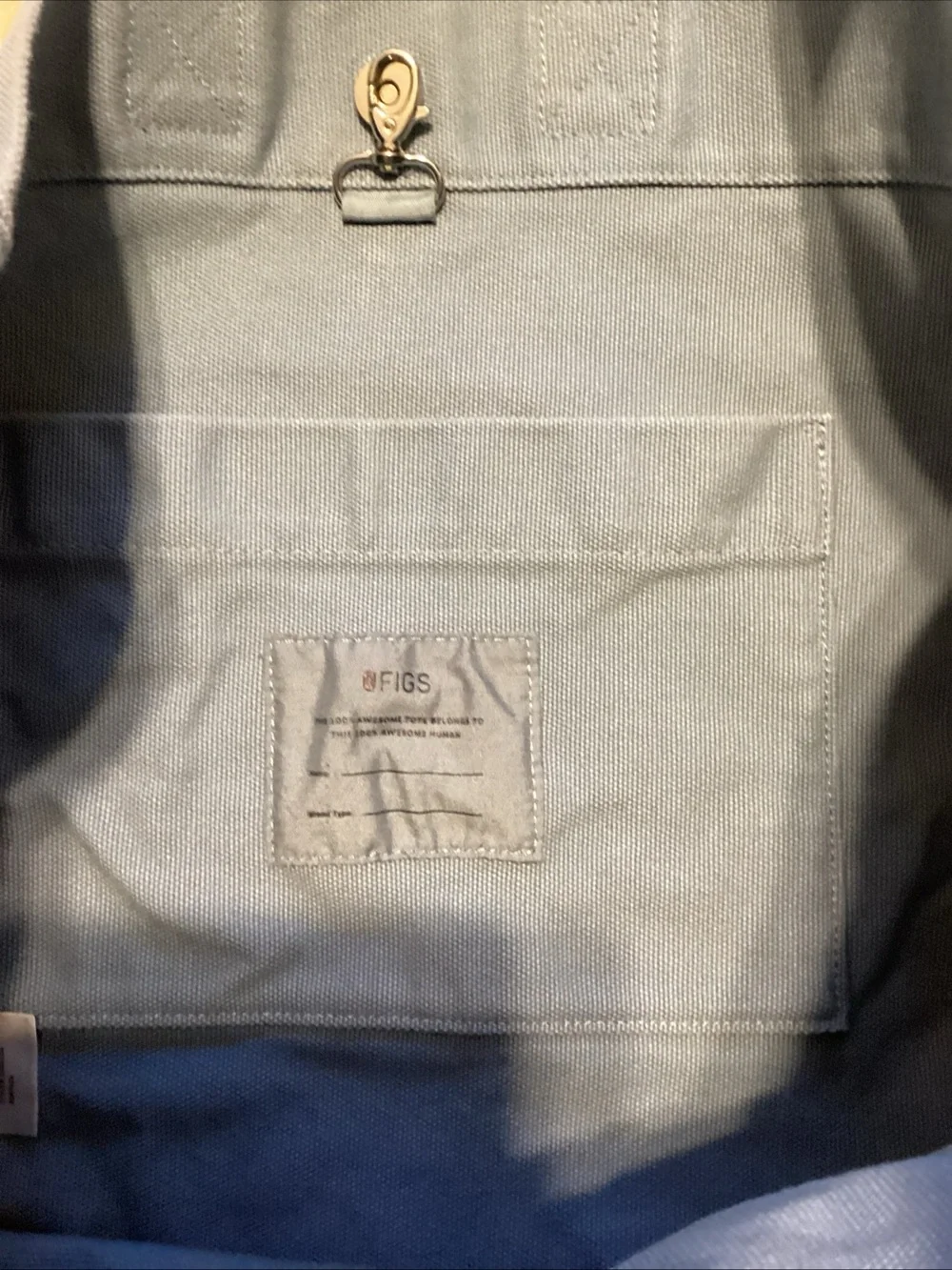 FIGS Slate Blue Canvas Messenger Tote with Yellow Accent